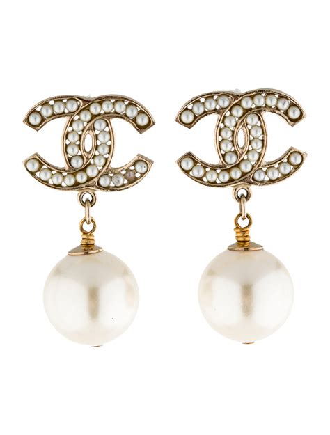 chanel crystal cc pearl drop earrings gold|the realreal chanel drop.